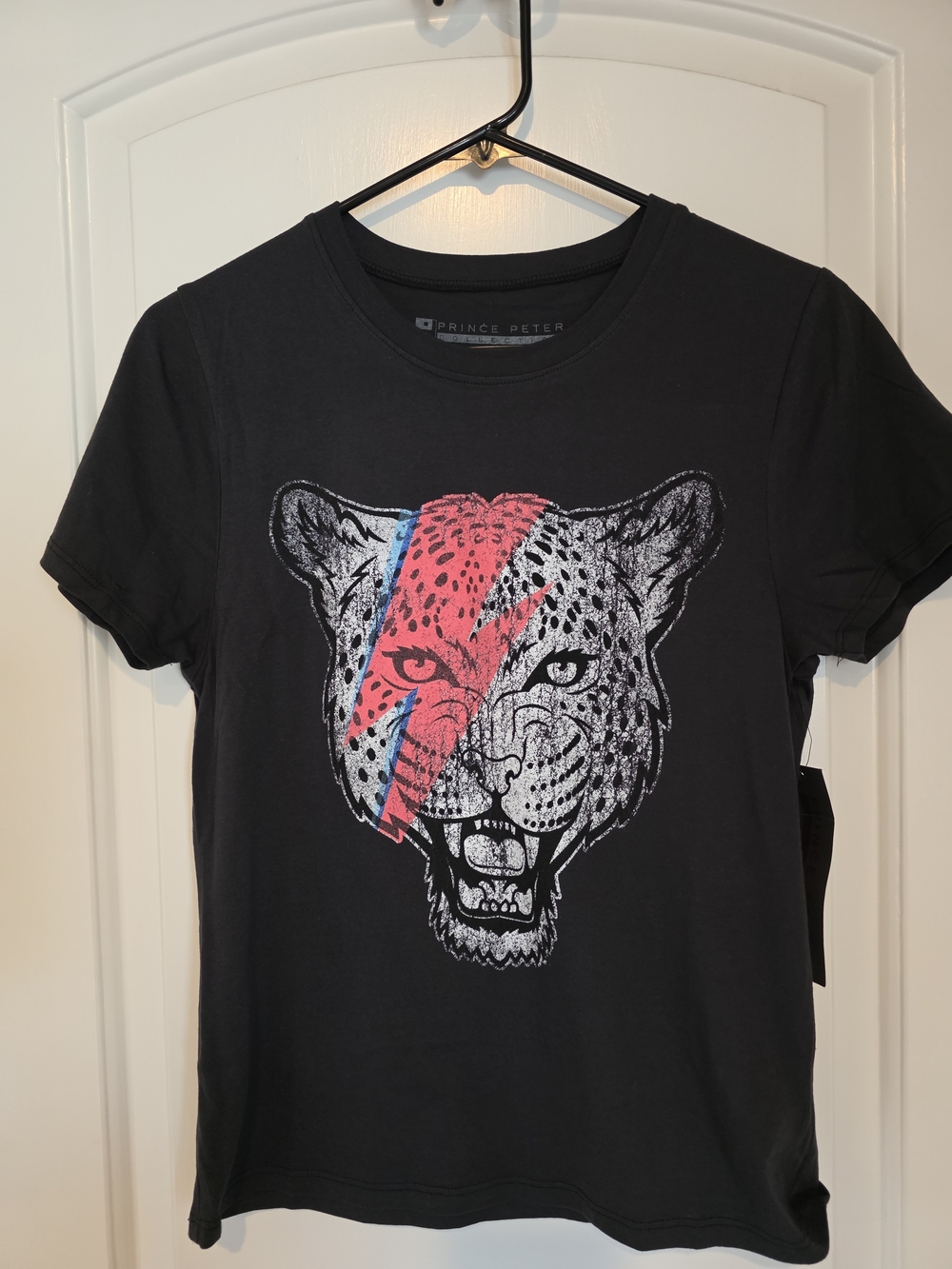 Prince Peter Collection Black Graphic Tee with Leopard Bolt, DAVID BOWIE